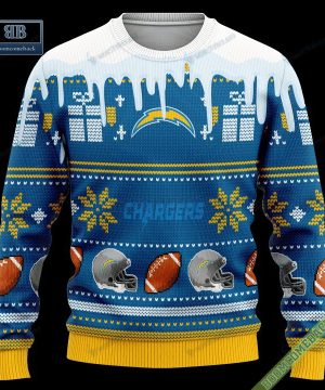 Pesonalized Los Angeles Chargers Snow Custom Name And Number Ugly Christmas Sweater