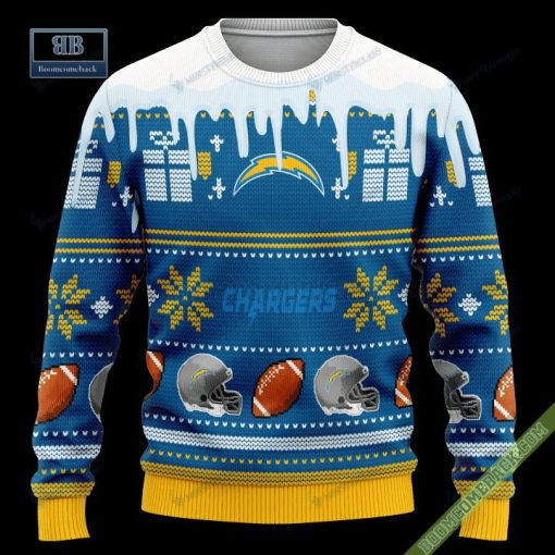 Pesonalized Los Angeles Chargers Snow Custom Name And Number Ugly Christmas Sweater