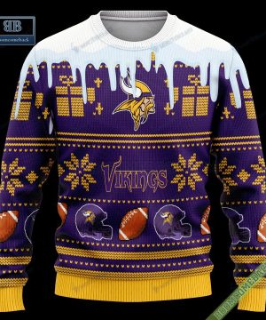 Pesonalized Minnesota Vikings Snow Custom Name And Number Ugly Christmas Sweater