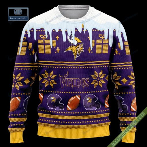 Pesonalized Minnesota Vikings Snow Custom Name And Number Ugly Christmas Sweater