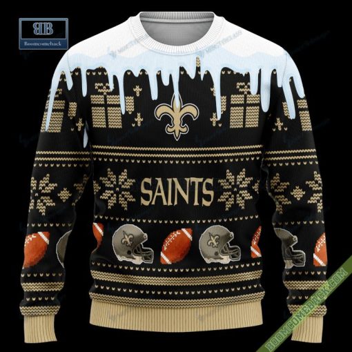 Pesonalized New Orleans Saints Snow Custom Name And Number Ugly Christmas Sweater