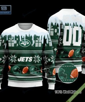 Pesonalized New York Jets Snow Custom Name And Number Ugly Christmas Sweater