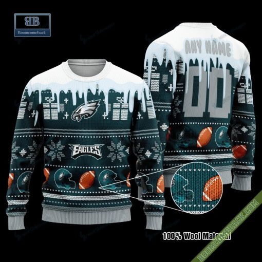 Pesonalized Philadelphia Eagles Snow Custom Name And Number Ugly Christmas Sweater