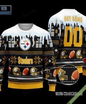 Pesonalized Pittsburgh Steelers Snow Custom Name And Number Ugly Christmas Sweater