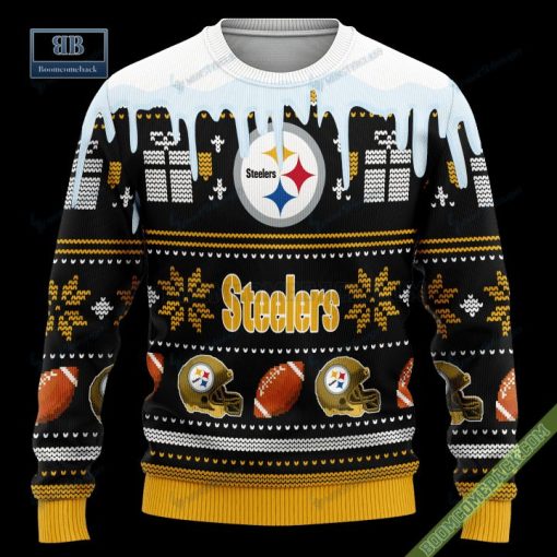 Pesonalized Pittsburgh Steelers Snow Custom Name And Number Ugly Christmas Sweater