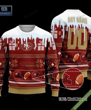 Pesonalized San Francisco 49ers Snow Custom Name And Number Ugly Christmas Sweater