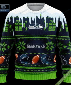 Pesonalized Seattle Seahawks Snow Custom Name And Number Ugly Christmas Sweater