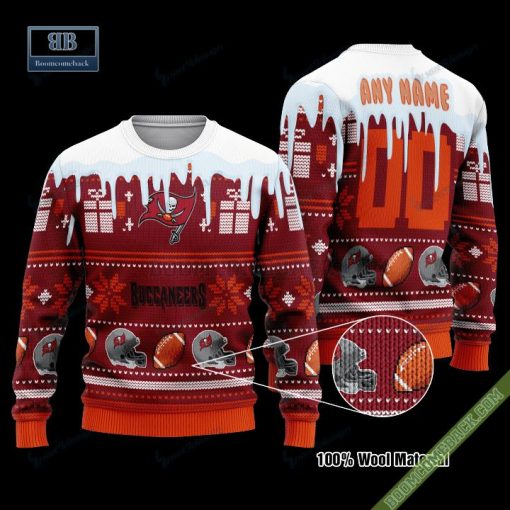 Pesonalized Tampa Bay Buccaneers Snow Custom Name And Number Ugly Christmas Sweater