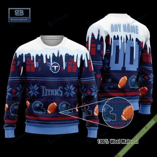 Pesonalized Tennessee Titans Snow Custom Name And Number Ugly Christmas Sweater