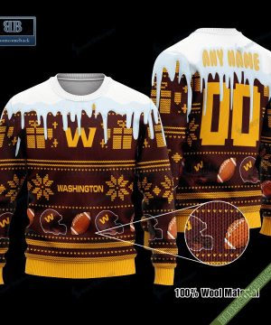 Pesonalized Washington Commanders Snow Custom Name And Number Ugly Christmas Sweater