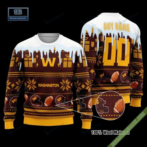 Pesonalized Washington Commanders Snow Custom Name And Number Ugly Christmas Sweater