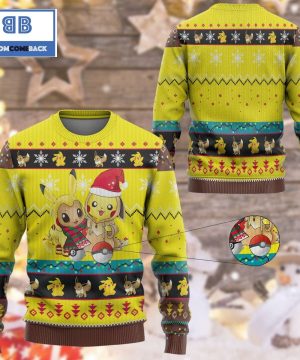 Pikachu And Eevee Pokemon Anime Custom Imitation Knitted Ugly Christmas Sweater