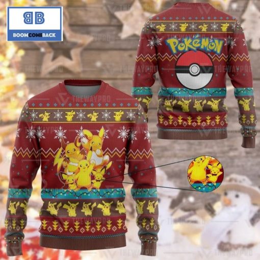 Pikachu Evolution Pokemon Anime Custom Imitation Knitted Ugly Christmas Sweater