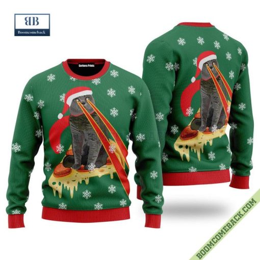 Pizza Cat With Laser Eyes Christmas Sweater For Adult And Kids