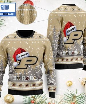 Purdue Boilermakers NCAA Santa Claus Hat Ho Ho Ho 3D Custom Name Ugly Christmas Sweater