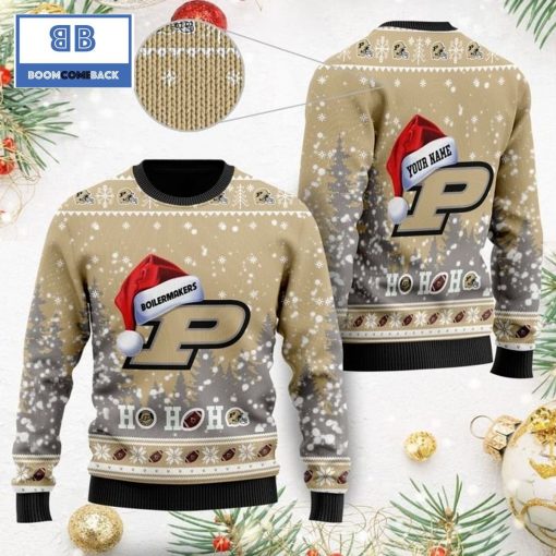 Purdue Boilermakers NCAA Santa Claus Hat Ho Ho Ho 3D Custom Name Ugly Christmas Sweater