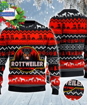 Rottweiler Red Black Pattern Ugly Christmas Sweater