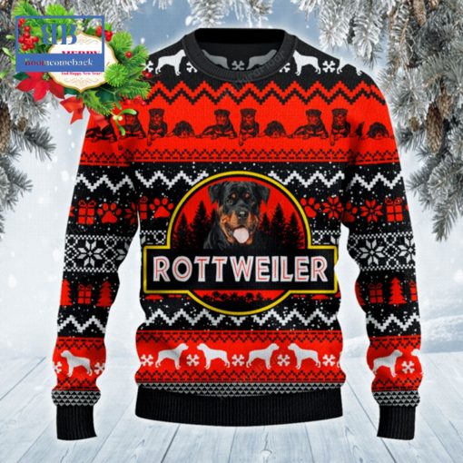 Rottweiler Red Black Pattern Ugly Christmas Sweater