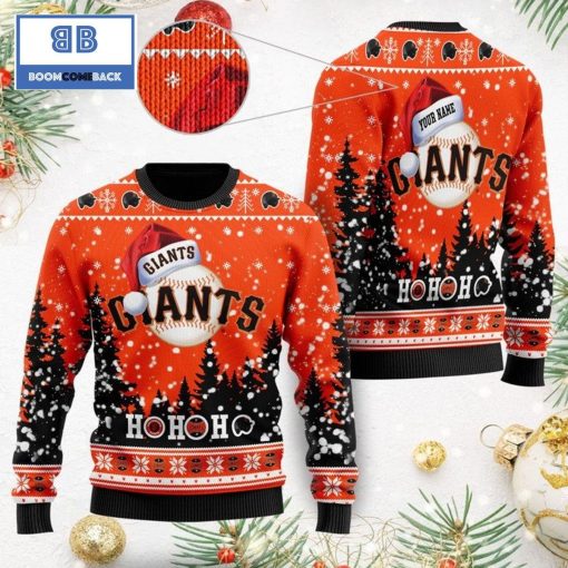 San Francisco Giants Santa Claus Hat Ho Ho Ho 3D Custom Name Ugly Christmas Sweater