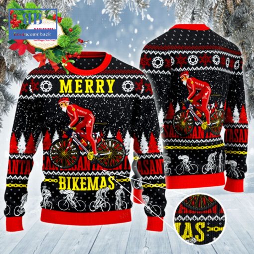 Santa Cycling Merry Bikemas Ugly Christmas Sweater