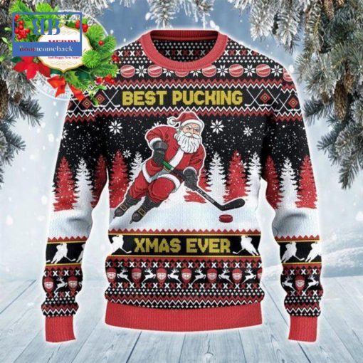 Santa Hockey Best Pucking Xmas Ever Ugly Christmas Sweater