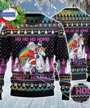 Santa Unicorn Ho Ho Ho Homo Happy Holigay Ugly Christmas Sweater