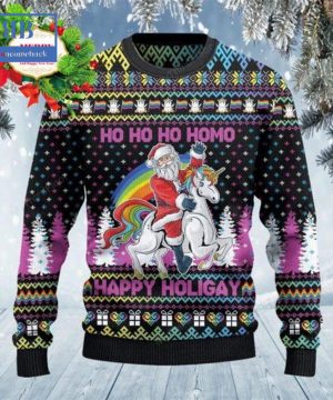 Santa Unicorn Ho Ho Ho Homo Happy Holigay Ugly Christmas Sweater