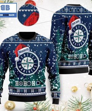 Seattle Mariners Santa Claus Hat Ho Ho Ho 3D Custom Name Ugly Christmas Sweater