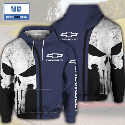 Skull Chevrolet Black Navy Blue 3D Hoodie