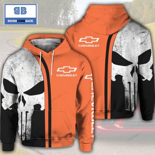 Skull Chevrolet Black Orange 3D Hoodie