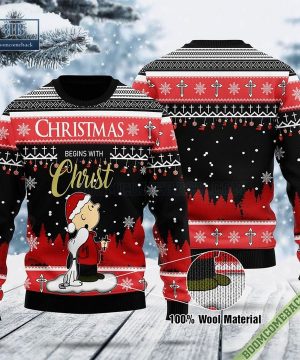 Snoopy Dog Christmas Begins With Christ Ugly Sweater