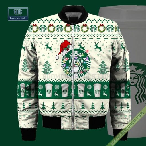 Starbucks Santa Hat Christmas Ugly Christmas Sweater Hoodie Zip Hoodie Bomber Jacket