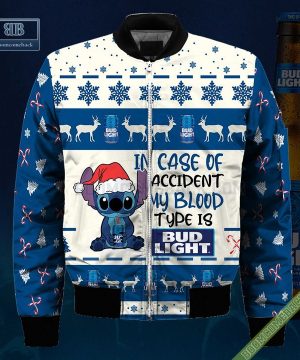 stitch in case of accident my blood type is bud light ugly christmas sweater hoodie zip hoodie bomber jacket 4 pFUZF