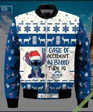 stitch in case of accident my blood type is busch light ugly christmas sweater hoodie zip hoodie bomber jacket 4 p27qb