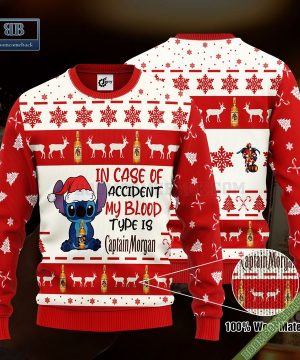 Stitch In Case Of Accident My Blood Type Is Captain Morgan Ugly Christmas Sweater Hoodie Zip Hoodie Bomber Jacket