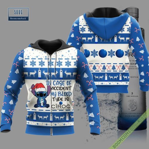 Stitch In Case Of Accident My Blood Type Is CIROC Ugly Christmas Sweater Hoodie Zip Hoodie Bomber Jacket