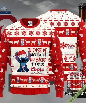 Stitch In Case Of Accident My Blood Type Is Coors Light Ugly Christmas Sweater Hoodie Zip Hoodie Bomber Jacket