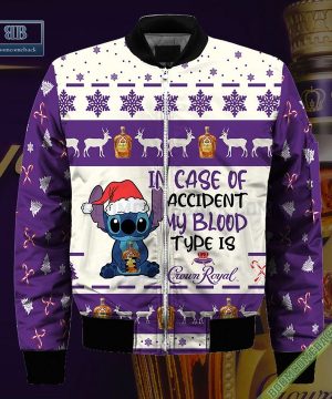 stitch in case of accident my blood type is crown royal ugly christmas sweater hoodie zip hoodie bomber jacket 4 975lo