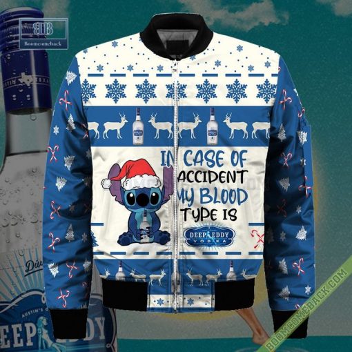 Stitch In Case Of Accident My Blood Type Is Deep Eddy Vodka Ugly Christmas Sweater Hoodie Zip Hoodie Bomber Jacket