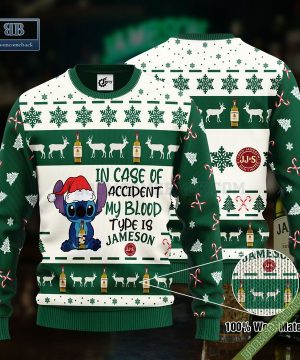 Stitch In Case Of Accident My Blood Type Is Jameson Ugly Christmas Sweater Hoodie Zip Hoodie Bomber Jacket