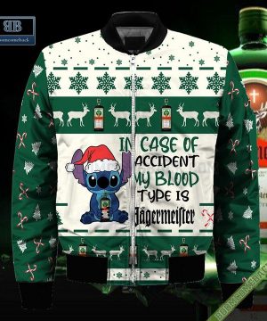 stitch in case of accident my blood type is jgermeister ugly christmas sweater hoodie zip hoodie bomber jacket 4 JWBhC