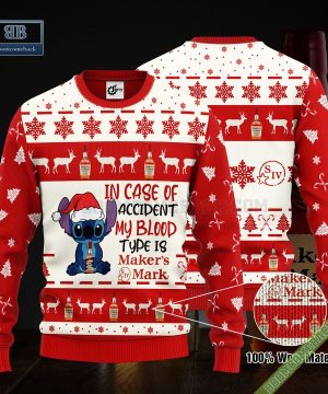 Stitch In Case Of Accident My Blood Type Is Makers Mark Ugly Christmas Sweater Hoodie Zip Hoodie Bomber Jacket