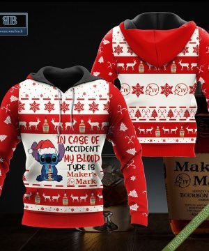 Stitch In Case Of Accident My Blood Type Is Makers Mark Ugly Christmas Sweater Hoodie Zip Hoodie Bomber Jacket