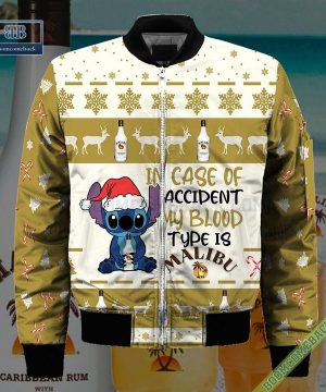 stitch in case of accident my blood type is malibu rum ugly christmas sweater hoodie zip hoodie bomber jacket 4 J15kK