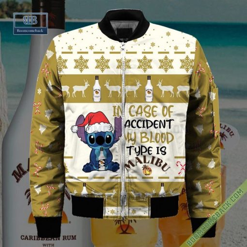 Stitch In Case Of Accident My Blood Type Is Malibu Rum Ugly Christmas Sweater Hoodie Zip Hoodie Bomber Jacket