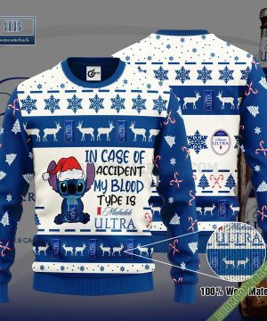 Stitch In Case Of Accident My Blood Type Is Michelob Ultra Ugly Christmas Sweater Hoodie Zip Hoodie Bomber Jacket