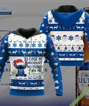 Stitch In Case Of Accident My Blood Type Is Michelob Ultra Ugly Christmas Sweater Hoodie Zip Hoodie Bomber Jacket