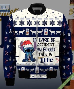 stitch in case of accident my blood type is miller lite ugly christmas sweater hoodie zip hoodie bomber jacket 4 aG51E