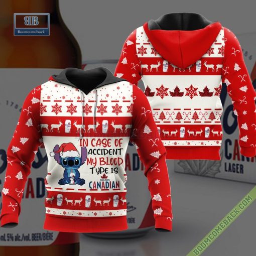 Stitch In Case Of Accident My Blood Type Is Molson Canadian Ugly Christmas Sweater Hoodie Zip Hoodie Bomber Jacket