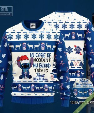 Stitch In Case Of Accident My Blood Type Is Pabst Blue Ribbon Ugly Christmas Sweater Hoodie Zip Hoodie Bomber Jacket